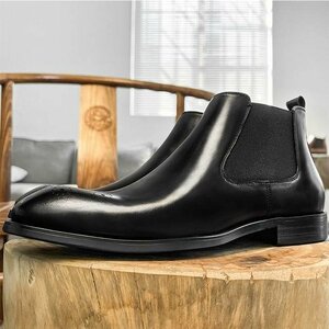 チェルシーブーツ　サイドゴアブーツ ブーツ メンズシューズ　牛革　ビジネスシューズ　イギリス風　革靴 本革　紳士靴　ブラック　27cm