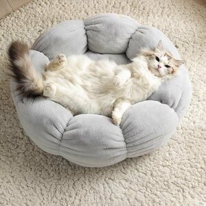 猫 犬 ベッド　ペットベッド ふわふわ　暖か もこもこ キャット ペット用品 クッション マット 丸ドーナツ 可愛い　秋冬 グレー Ｍサイズ