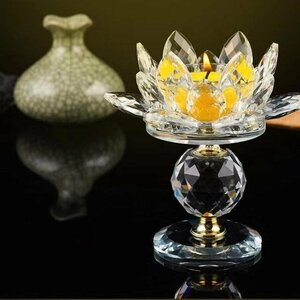 燭台 キャンドルホルダー クリスタルガラス 蓮の花 ロータス ローソク立て 置物 風水　2点セット　透明
