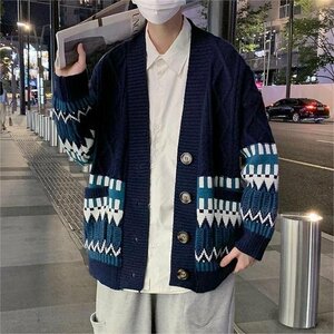 新作メンズ 春 秋 冬 おしゃれ 紳士服 ショート 通勤 ニットカーディガン アウター 無地 コート ビジネス ネイビー L