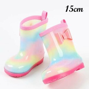  rain shoes child child shoes rain shoes rain boots ribbon rainbow Rainbow boots slip prevention Kids short boots Rainbow 15cm