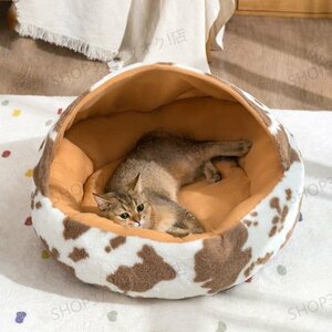 猫 犬 ベッド ふわふわ　暖か もこもこ　キャット　ペット ペットハウス　滑り止め　クッション マット柔らかい　秋冬　コーヒー Mサイズ
