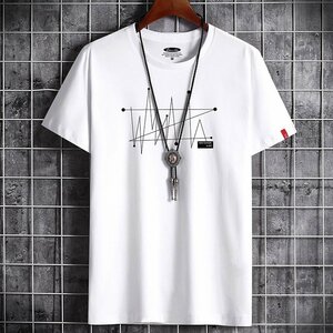 メンズ半袖Tシャツ、カットソー メンズ tシャツ ストレッチTシャツ 胸プリント 涼しい 通気性 大きいサイズ トップス ホワイトL