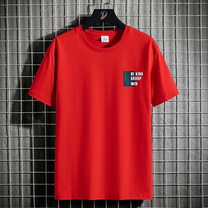 メンズ半袖Tシャツ、カットソー tシャツ 半袖 上着 トップス 丸首 肌着 吸汗 速乾 遮熱 抗菌防臭 T-shirt 涼しい 通気性　レッドL