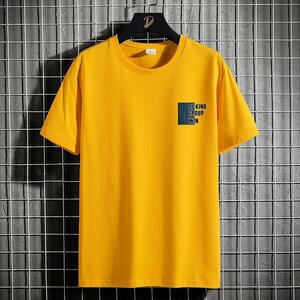 メンズ半袖Tシャツ、カットソー tシャツ 半袖 上着 トップス 丸首 肌着 吸汗 速乾 遮熱 抗菌防臭 T-shirt 涼しい 通気性　イエロー2XL