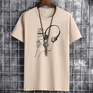 メンズ半袖Tシャツ、カットソー 半袖 メンズトップス 夏 高品質 tシャツ インナー 胸プリント カジュアル タウンユース　カーキ4XL