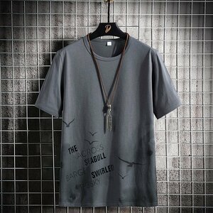 メンズ半袖Tシャツ、カットソー 綿 コットン 韓国 高品質 tシャツ 丸首 インナー 半袖 アウトドア カジュアル スリム グレー3XL