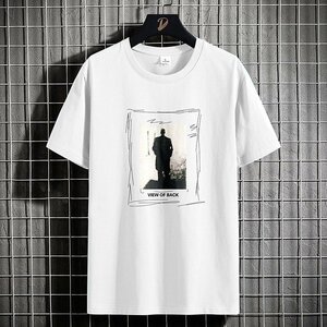 メンズ半袖Tシャツ、カットソー 上着 メンズ おしゃれ 半袖 tシャツ 丸首 胸プリント VIEW OF BACK インナー 夏 綿100％　ホワイト3XL