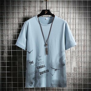 メンズ半袖Tシャツ、カットソー 綿 コットン 韓国 高品質 tシャツ 丸首 インナー 半袖 アウトドア カジュアル スリム ブルーXL