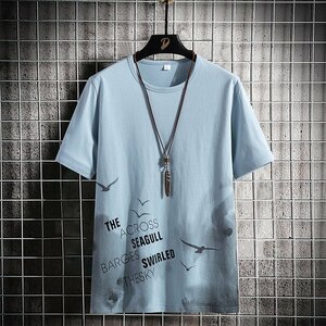 メンズ半袖Tシャツ、カットソー 綿 コットン 韓国 高品質 tシャツ 丸首 インナー 半袖 アウトドア カジュアル スリム ブルーL