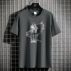 メンズ半袖Tシャツ、カットソー tシャツ メンズ 半袖 綿100％ 夏 ファッション 上着 速乾 通気性 韓国 高品質 便利 ダークグレー3XL