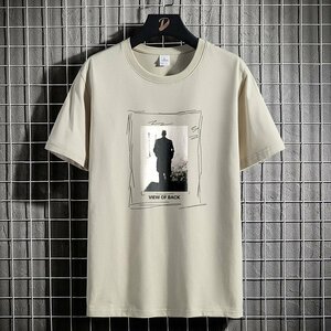 メンズ半袖Tシャツ、カットソー 上着 メンズ おしゃれ 半袖 tシャツ 丸首 胸プリント VIEW OF BACK インナー 夏 綿100％　ベージュ3XL