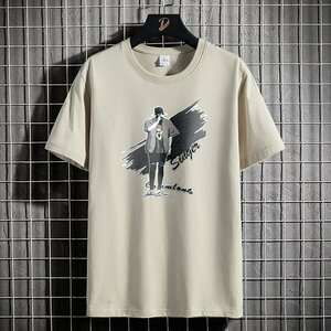 メンズ半袖Tシャツ、カットソー tシャツ メンズ 半袖 綿100％ 夏 ファッション 上着 速乾 通気性 韓国 高品質 便利 通勤　ベージュ2XL