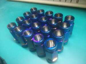 ☆2 ホイール ナット 64チタン M12 P1.25 貫通 レーシング 全長50mm 20個 焼き加工 PVCコーティング　ニッサン　スバル　スズキ