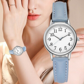 腕時計 レディース ライトブルー レザー アナログ 時計 小さめ 電池交換の画像4