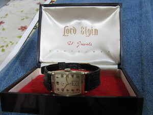 1947年製 ELGIN エルジン 14KGF 長方形 BOX付き アメリカンウォッチ アンティーク手巻腕時計 稼働良品 注油済み 