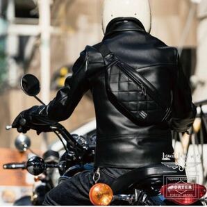 未使用 Lewis Leathers × PORTER WAIST BAG ウエストバッグ ショルダーバッグ ボディバッグルイスレザー ポーター ブラック レッドキルトの画像4