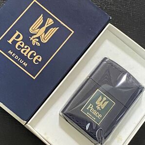 zippo Peace MEDIUM 青 本革 限定品 希少モデル ヴィンテージ ピース ゴールドインナー 1999年製 専用ケース 保証書付き 