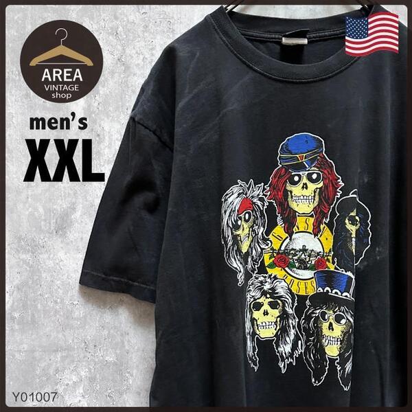 ガンズ&ローゼズ古着スカルバンド Tシャツ半袖ブラック黒XXLサイズ両面プリント