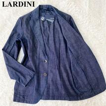 未使用品級 ● LARDINI デニム テーラードジャケット アンコン トラベル M相当 ● メンズ ラルディーニ 麻 リネン コットン 綿_画像1