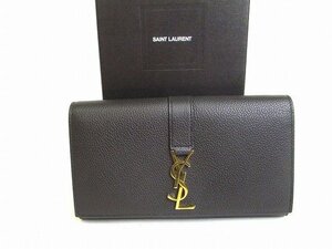 【未使用保管品】 サンローラン Saint Laurent YSL ライン グレインレザー ラージ フラップウォレット 長財布 メンズ レディース