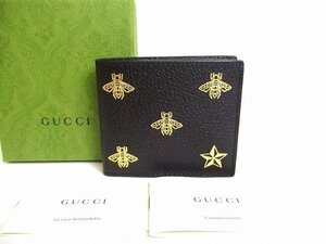 【未使用保管品】 グッチ GUCCI アニマリエ レザー 2つ折り 札入れ カードケース 財布 コンパクト財布 メンズ