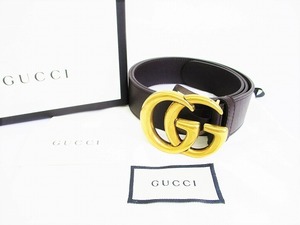 【未使用保管品】 グッチ GUCCI GG マーモント ゴールドバックル レザー ベルト メンズ