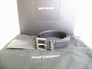 【未使用保管品】 サンローラン パリ Saint Laurent Paris イヴサンローラン YSL ロゴ レザー ベルト メンズ レディース