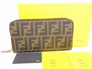 【未使用保管品】 フェンディ FENDI レザー ズッカ ラウンドジップ ウォレット ラウンドファスナー 長財布 メンズ レディース