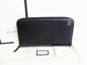 【新古品】 グッチ GUCCI インターロッキングG レザー ラウンドファスナ― 長財布 メンズ レディース