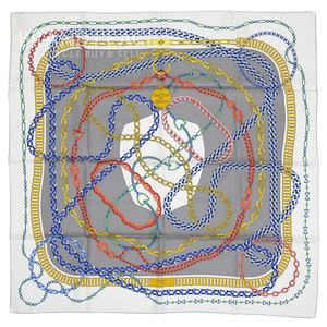 エルメス カレ90 スカーフ レアクションアンシェーヌ グリス/ホワイト/マルチカラー シルク100% ブランドピース