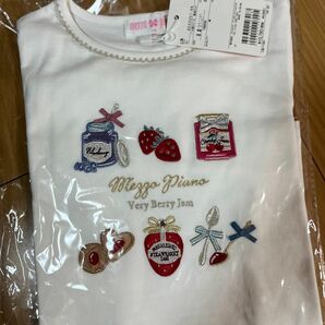 新品　メゾピアノ 130cm ジャム瓶アップリケ長袖Tシャツ ロンT キッズ　女の子　ホワイト　トップス　刺繍　長袖 Tシャツ