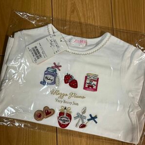 新品　メゾピアノ 120cm ジャム瓶アップリケ長袖Tシャツ ロンT キッズ　女の子　ホワイト　トップス　刺繍　長袖 Tシャツ