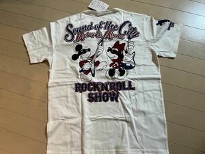 ローブローナックル Tシャツ (L) ディズニー ミッキー＆ミニー Rock'n'ROLL SHOWバンド ギター未使用 タグ付 送料無料