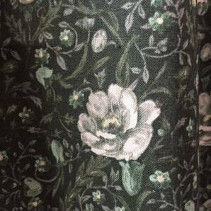 handmade::背中リボンハイネック薔薇花柄ゆったりロングワンピース：英国ハンドメイドコットンリネン綿麻グリーンカーキ緑クラシカルレトロの画像6