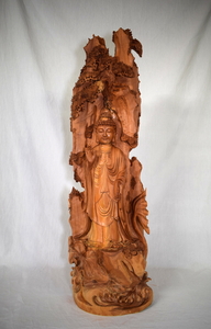 釈迦如来 オーストラリア白檀 高さ約72㎝ 一本彫り 仏像 木製 彫刻 仏教美術 長期保管品 【h1-2-11】
