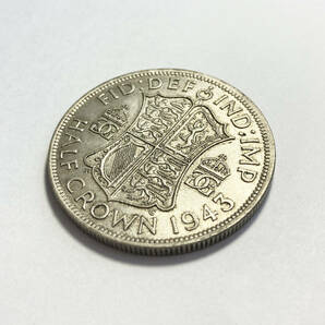 １円スタート! ・イギリス 1943年 1/2クラウン 銀貨 ジョージ6世・アンティーク コインの画像2