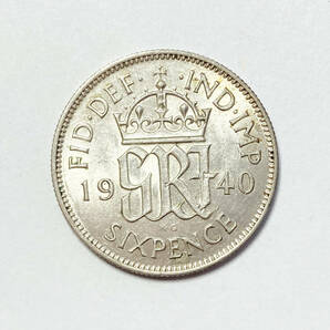 １円スタート! ・1940 イギリス 6ペンス 銀貨 ジョージ6世・アンティーク コインの画像1