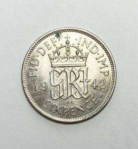 １円スタート! ・1942 イギリス 6ペンス 銀貨 ジョージ6世・アンティーク コイン