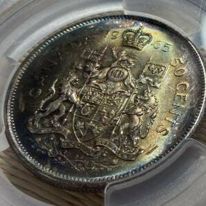 １円スタート! ★美トーン★カナダ 1965年50セント銀貨 PCGS MS63 ★ 世界コイン銀貨 の画像6