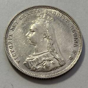 １円スタート! ・1887 イギリス 1シリング 銀貨 ビクトリア・アンティーク コインの画像7