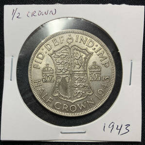 １円スタート! ・イギリス 1943年 1/2クラウン 銀貨 ジョージ6世・アンティーク コインの画像5