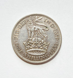 １円スタート! ・1931 イギリス 1シリング銀貨 ジョージ５世・アンティーク コイン