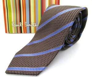  ultimate beautiful goods Paul Smith Paul Smith necktie narrow width stripe pattern silk 95% cotton 5% Brown / blue made in Japan 
