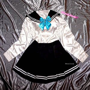  feeling ..* super lustre sailor suit * finest quality .... uniform *LOVE* light blue Kiyoshi .* gloss . ribbon largish size ( satin fechi woman equipment favorite SEXY) cosplay 