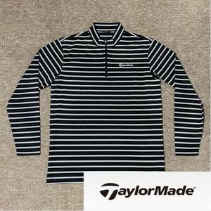 新品　テーラーメイド　ハーフジップ　長袖ポロシャツ　黒×白ボーダー柄　サイズM　TaylorMade　ゴルフウェア
