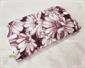 $ 油絵タッチ＊花柄＊ラウンドファスナー長財布♪ Mauve＊Pink / 母の日 / Last $　≪ハンドメイド≫