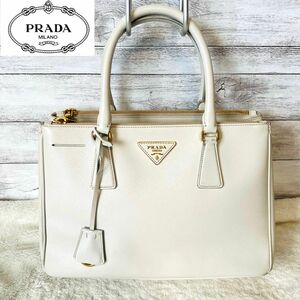 【良品】PRADA プラダ　ガレリア　サフィアーノレザー　ハンドバッグ　ホワイト　イタリア製