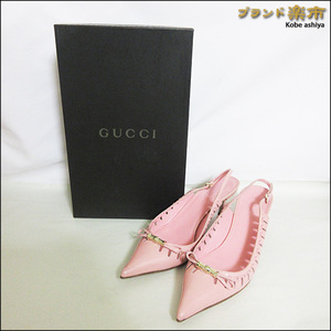 *未使用保管品 GUCCI グッチ サンダル バックストラップ ポインテッドトゥ レザー バンブー金具 35C ピンク*送料込