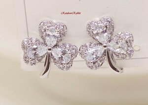 18K RGP platinum diamond CZ three leaf earrings yp5026